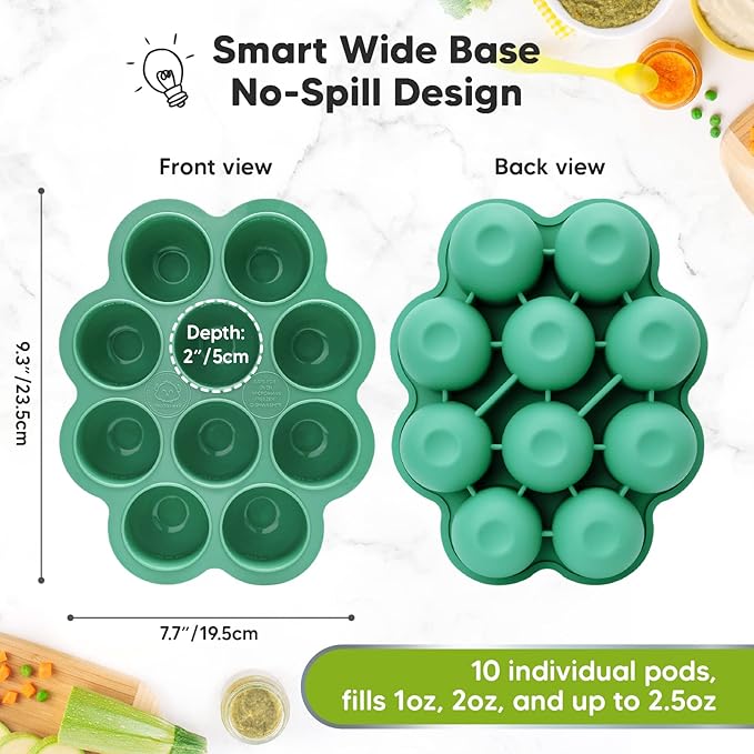 KeaBabies 12-Pack Baby Food Glass Containers and Silicone Baby Food Freezer Tray with Clip-on Lid - 4 oz Leak-Proof, Microwavable, Baby Food Storage Container - Breast Milk Trays for Freezer