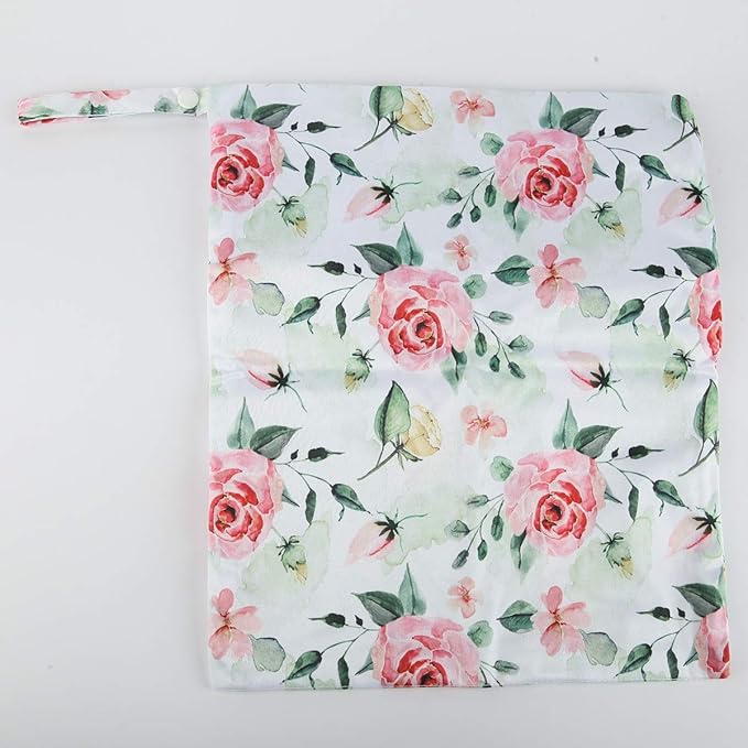 Wet Dry Bag Baby Cloth Diaper Nappy Insert Reusable Washable (Pink Flowers)