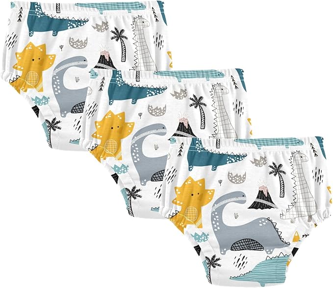 Bolaz Toddler Training Pants, Hand Drawn Dinosaur Cotton Potty Training Underwear for Baby Boy Girl 3-Pack
