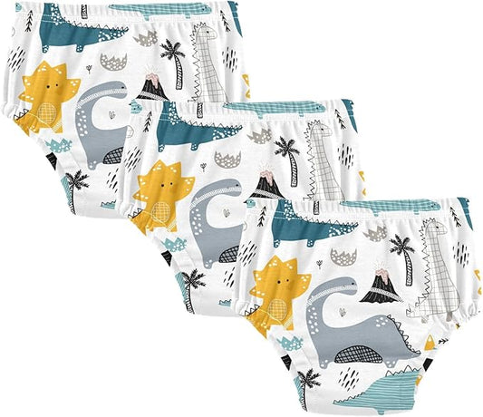 Bolaz Toddler Training Pants, Hand Drawn Dinosaur Cotton Potty Training Underwear for Baby Boy Girl 3-Pack