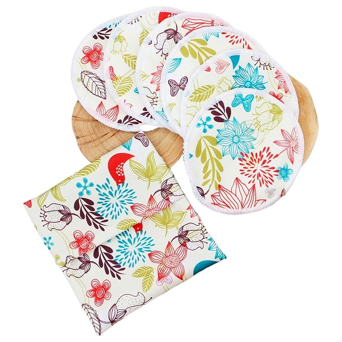 Reusable Nursing Pads with Heart Pattern, White and Black, Washable Breastfeeding Pads with 1 Pouch (6+1butterfly)