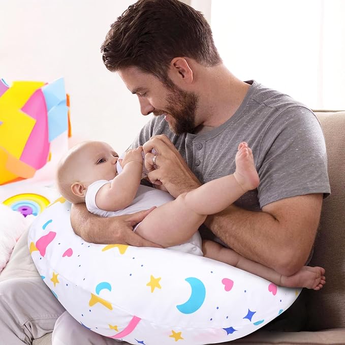 Cloele Nursing Cover for Breastfeeding Pillows - 2 Pack Star Slipcovers for Baby Boys & Girls - Ultra Soft Infant Pillowcase for Newborn, White and Blue