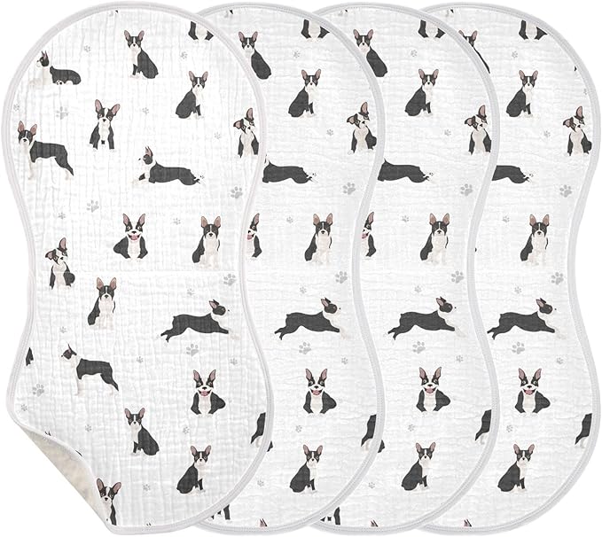 vvfelixl Burp Cloths Boston Terrier Dog for Baby Boy Girls Baby Washcloths Burp Rags 1 Pack
