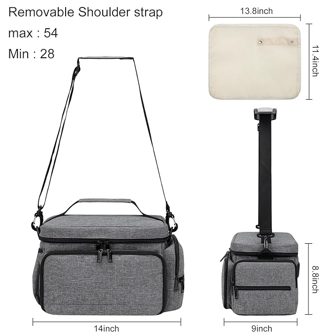 Breast Pump Bag Fit for Spectra S1 and S2, Pumping Bag with Waterproof Mat for Pump Accessories, Portable Pump Carrying Case for Work, Travel and Family Use, Grey