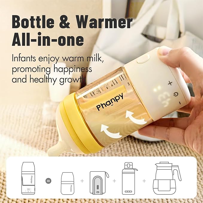 Phanpy Portable Bottle Warmer with Anti-Colic Thermostatic Baby Bottle, Bottle & Milk Warmer All-in-one, Travel-Ready with Fast Heating & Long-Lasting Keep Warm, 0.51 lB Weigh Smaller and Lighter