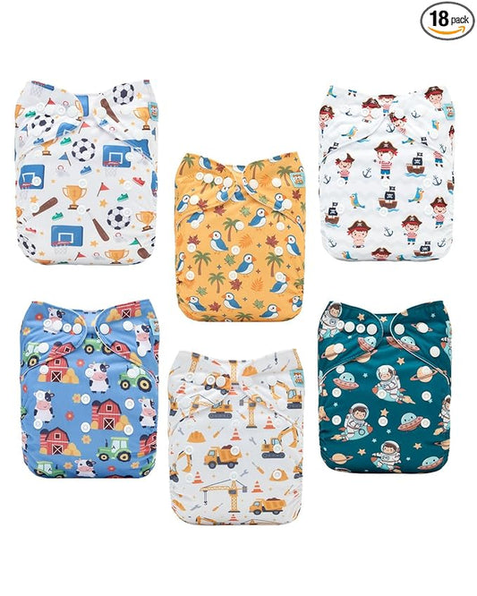 ALVABABY Baby Cloth Diapers 6 Pack with 12 Inserts Cloth Diaper Covers Adjustable Washable Reusable for Baby Girls and Boys