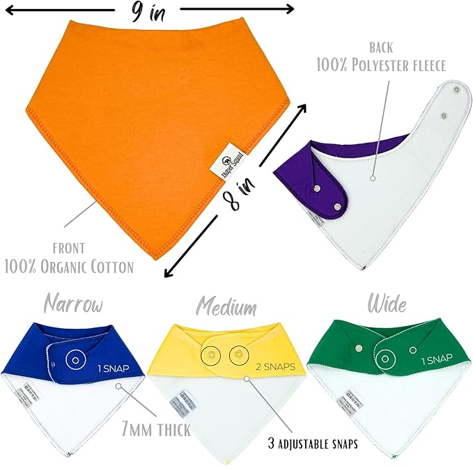 DiaperSquad's 100% Organic Cotton Baby Drool Bibs, Super Absorbent & Adjustable Baby Bibs for Drooling and Teething