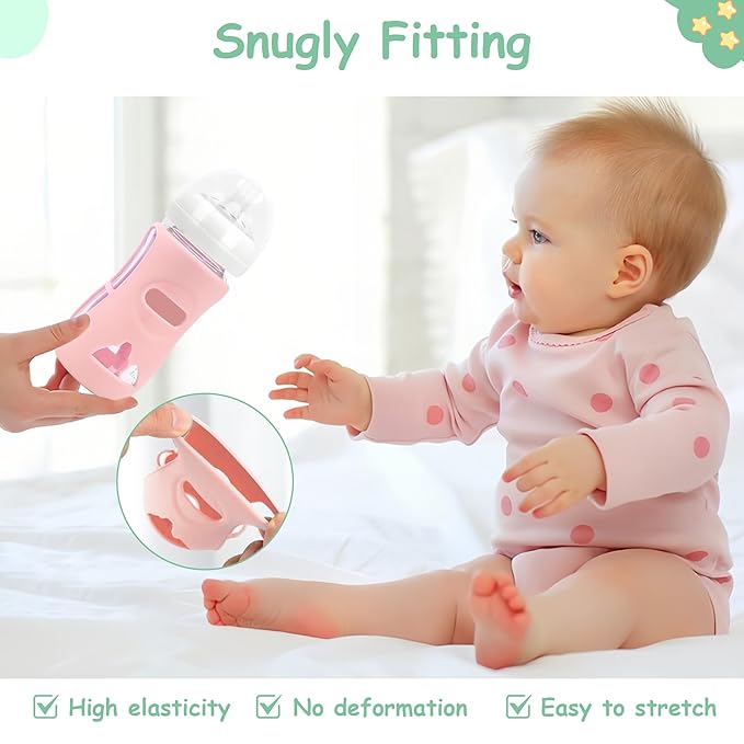 4 Pack Silicone Sleeves for Philips Avent Glass Natural Baby Bottles 8oz, Anti Breakage Baby Bottle Sleeve for Philips Avent Glass Bottles, BPA Free Baby Bottle Holder, Dishwasher/Heaters Safe