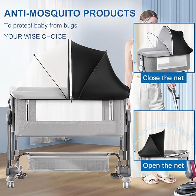 Akiky Portable Bassinet Bedside Sleeper Cover Semi-Sunshade Mosquito Net for Baby Infant Bed Sleeper Cover Mesh Net with Zip-up Window(Black)