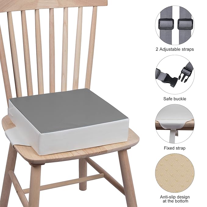 Toddler Booster Seat for Dining Table, Waterproof PU Washable Thick Toddler Dining Seat, Kids Booster Seat for Dining Table with 2 Adjustable Straps Safety Buckle