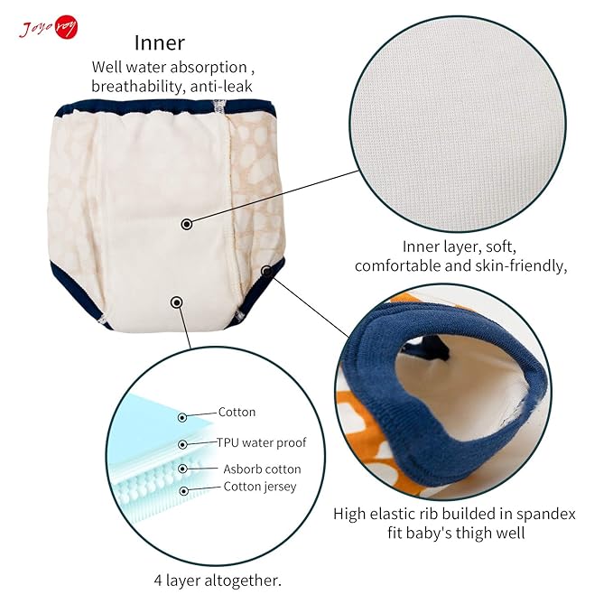 Joyo roy 4Pcs Potty Training Underwear for Boys and Girls 100% Cotton Soft Super Absorption Padded Thickness Toilet Training Pants Waterproof 5T Underwear Boys Pee Pants with Potty Sticker Chart