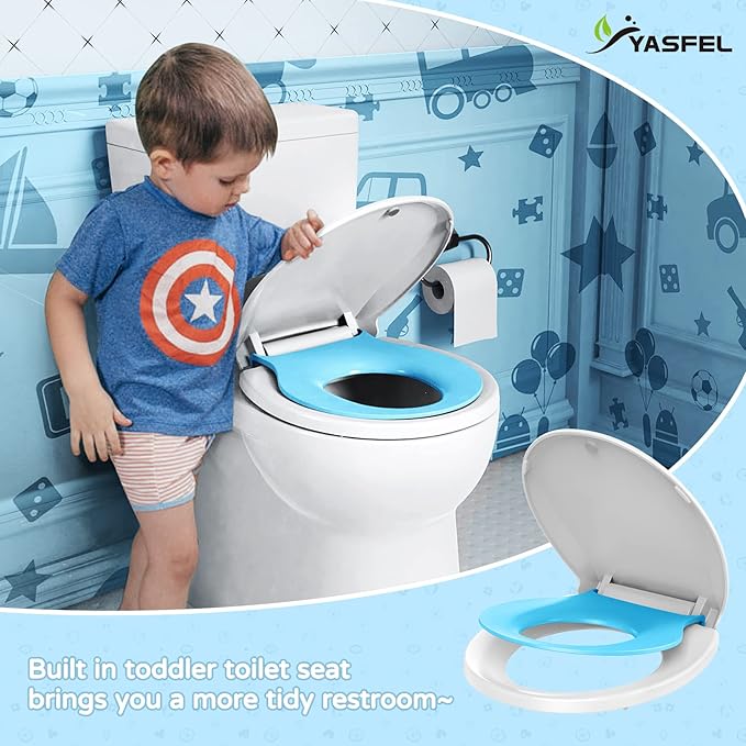 YASFEL Built in Potty Training Toilet Seat for Toddlers, Kids & Adults Biscuit Plastic Toilet Seats Round Slow Close with Magnets(Blue, 16.5”)