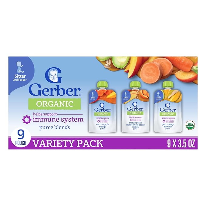 Gerber Stage 2 Baby Food, Organic, Baby Food Pouches, Puree Pouches, Non-GMO, No Artificial Flavors or Colors, 9-Pack