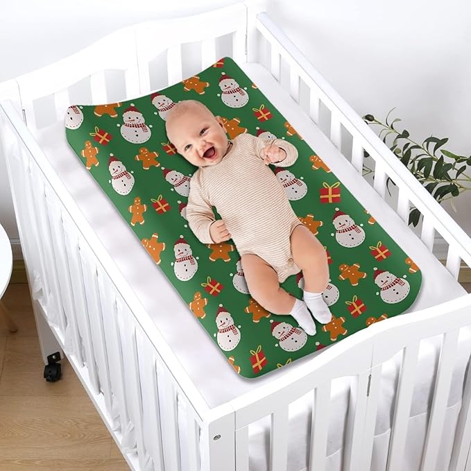 Snowman Changing Pad Covers Gingerbread Man Comfortable Changing Table Cover for Baby Boys Christmas Day Soft Breathable Changing Pad Sheets Cover for Baby Girls Green