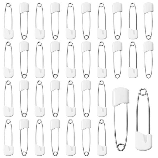 Xinjoduz 100 Pieces Diaper Pins for Cloth Diapers, 1.6 Inch Plastic Head Baby Safety Pins with Locking Closures Stainless Steel Large Diaper Nappy Pin Heavy Duty (White)