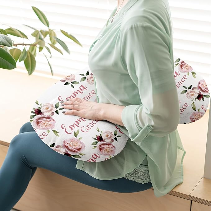 Customizable Flowers Baby Nursing Pillow Cover - Add Your Baby's Name, Ultra-Soft Stretch Fabric, Fits Standard Nursing Pillows, Ideal for Baby Showers Style 13
