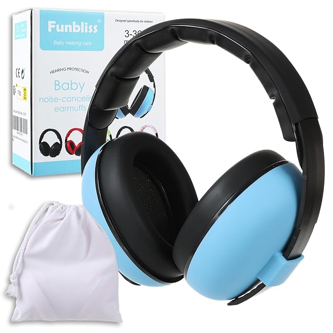 Funbliss Baby Ear Protection Headphones - Safe Noise Cancelling Headphones for Baby and Toddler 3-36 Months,Safe Materials with Storage Bag,Blue
