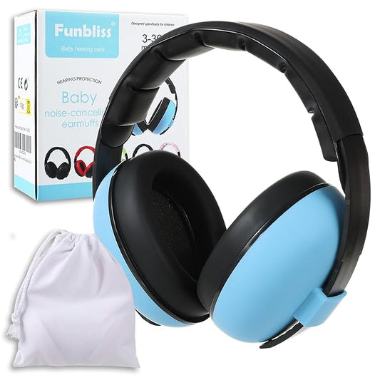 Funbliss Baby Ear Protection Headphones - Safe Noise Cancelling Headphones for Baby and Toddler 3-36 Months,Safe Materials with Storage Bag,Blue