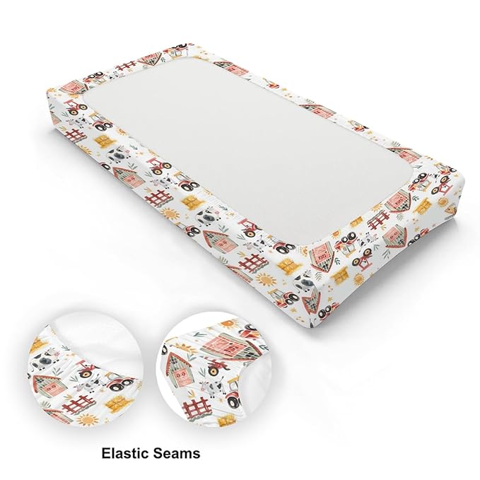 Watercolor Farm Life Cows Tractor Baby Changing Pad Cover, Unisex Farm Animals Nursery Diaper Changing Table Pad Mat Sheet for Boys Girls-16x32
