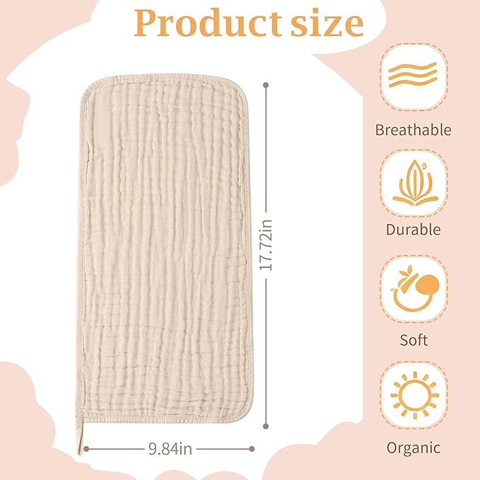 Muslin Burp Cloths 5 Pack Large 20x12 inches Baby Burping Cloths, 6-Layer 100% Cotton for Newborn Boys Girls, Ultra Soft & Absorbent （Apricot Color）