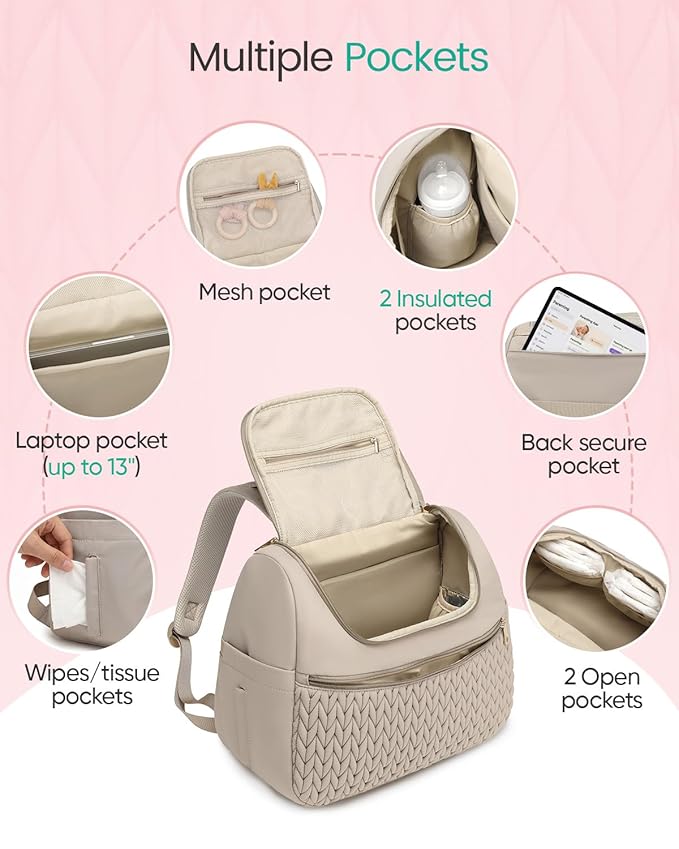 Qualyphant Breast Pump Bag for Spectra S1/S2 & Medela – Insulated Cooler Bag, 13" Laptop Sleeve, Diaper Bags Backpack – Lightweight, Water-resistant & Stylish for Work, Travel