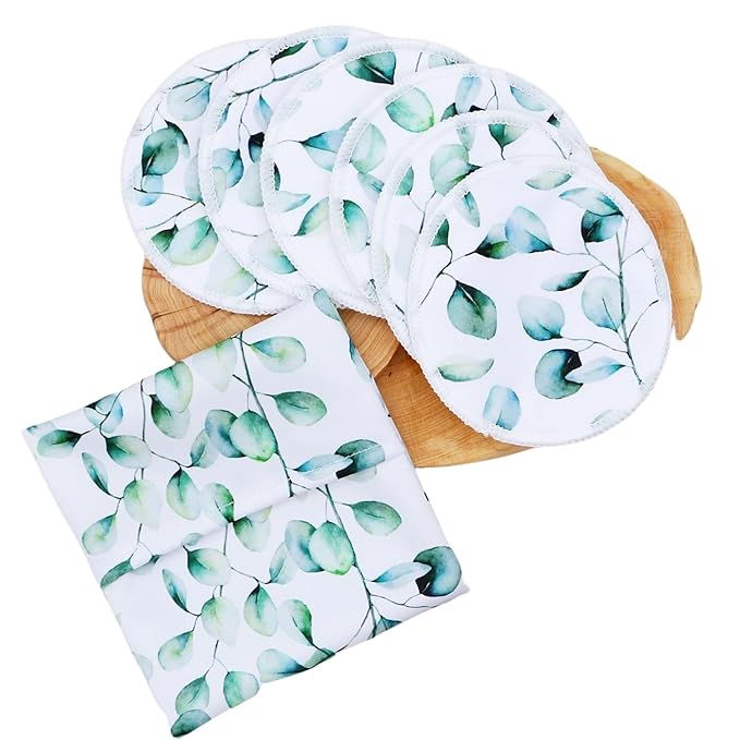 Reusable Nursing Pads with Heart Pattern, White and Black, Washable Breastfeeding Pads with 1 Pouch (6+1greenleaves)