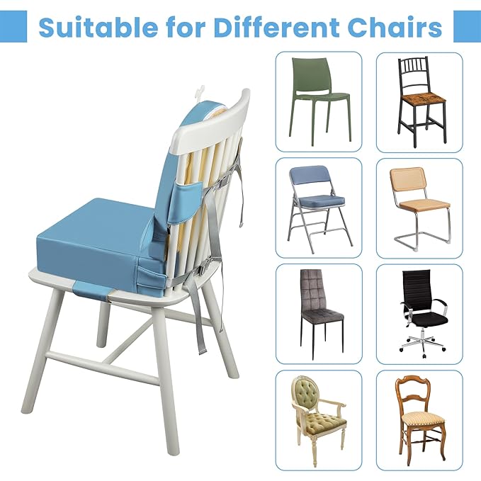 Toddler Booster Seat for Dining Table with Backrest, 4inch Non-Slip Kids Booster Seat for Kitchen Chair, PU Waterproof Detachable Increasing Cushion (Blue Whale)