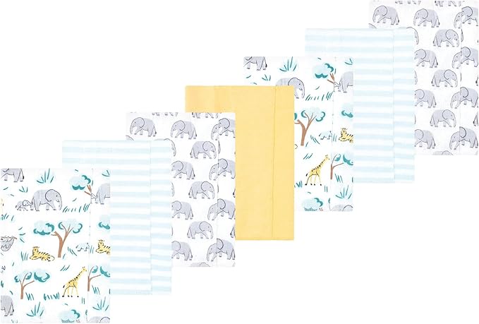 Luvable Friends Hudson Baby Flannel Burp Cloths 7pk, Blue Jungle Safari
