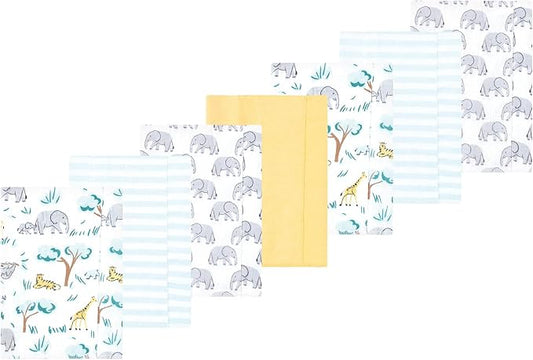 Luvable Friends Hudson Baby Flannel Burp Cloths 7pk, Blue Jungle Safari