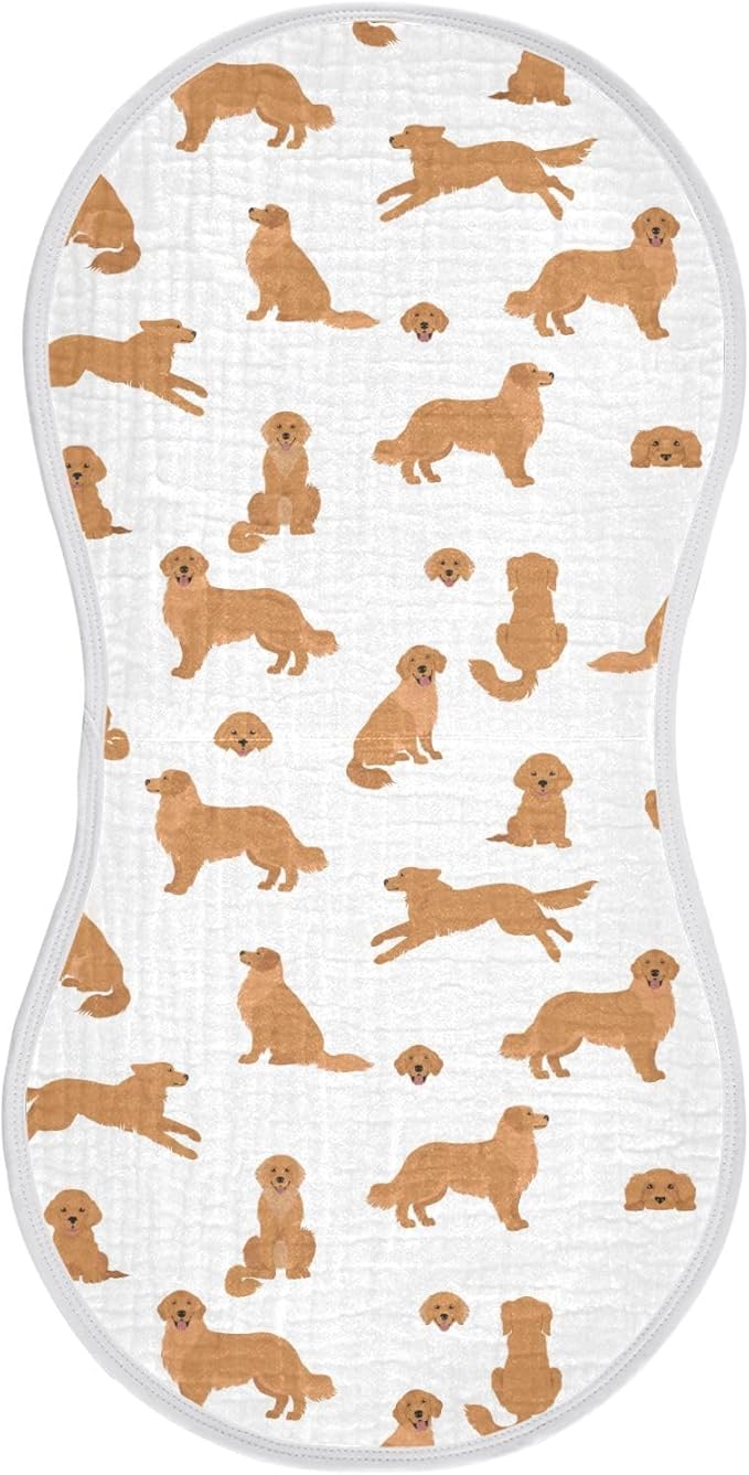 Muslin Burp Cloths for Baby Boys and Girls - 1-Pack Ultra Absorbent Golden Retriever Dogs Muslin Washcloths, Newborn Towel, Milk Spit Up Rags, Burp Cloth Bib for Unisex, 22 x 11 Inch