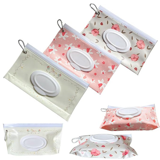 3 PCS Baby Wipes Dispenser Portable Wet Wipe Dispenser Bag，Portable Refillable Wipe Holder, Baby Wipes Container, Wipe Dispenser, Wet Wipe Carrying Case Holder for Travel