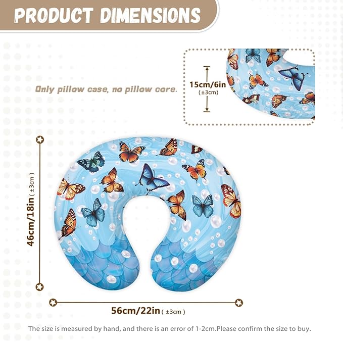 Forchrinse Colorful Butterfly Pearls Blue Mermaid Nursing Pillow Cover Ultra Soft Feeding Pillow Slipcover for Breastfeeding Moms
