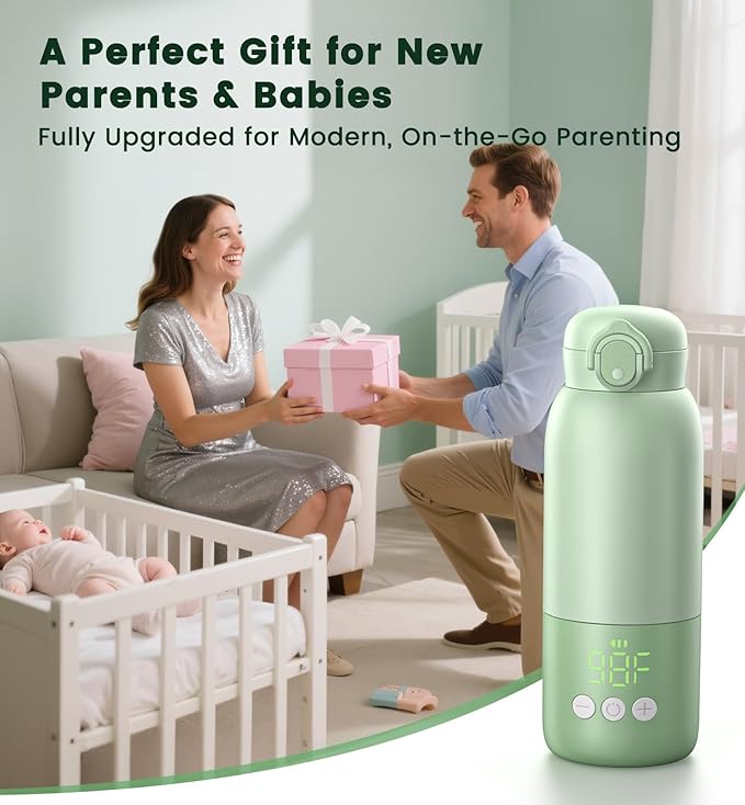 Portable Bottle Warmer for Travel 12oz– 80W Fast Heating, 316 Stainless Steel, 11400mAh Rechargeable Precise Temp Control & LED Display Safety Lock Cordless Travel Warmer for Baby Breastmilk & Formula