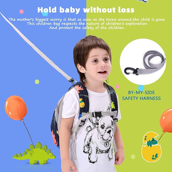 willikiva Dinosaur Toddler Mini Backpack Children Kids Baby Safety Harness Leash Waterproof Boys and Girls (3D Deep Blue)
