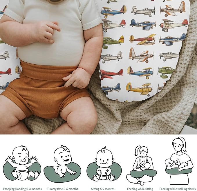 Airplanes Vintage Models Aircraft Nursing Pillow Covers for Boy Girl Antiqued Planes Nursing Pillow Slipcovers for Breastfeeding Pillows Retro Planes Soft Stretchy Removable Covers for Newborn Infant