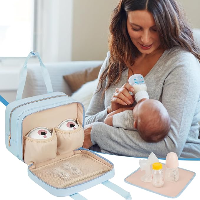 Breastmilk Cooler Travel Bag,Wearable Breast Pump Storage Bag Compatible with Momcozy/Eufy/Elvie/Willow/Medela Breast Pump with Ice Pack and Waterproof Mat,Blue