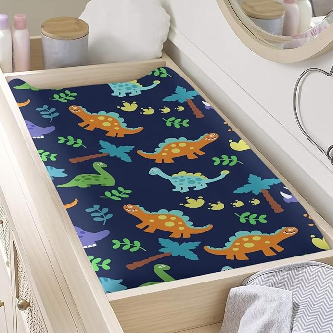 ZDCUSTOM Dinosaur Pattern Unisex Baby Changing Pad Cover Soft Changing Table Sheets Washable Diaper Change Sheet Crib Mat Fits 32"x16" Contoured Pad