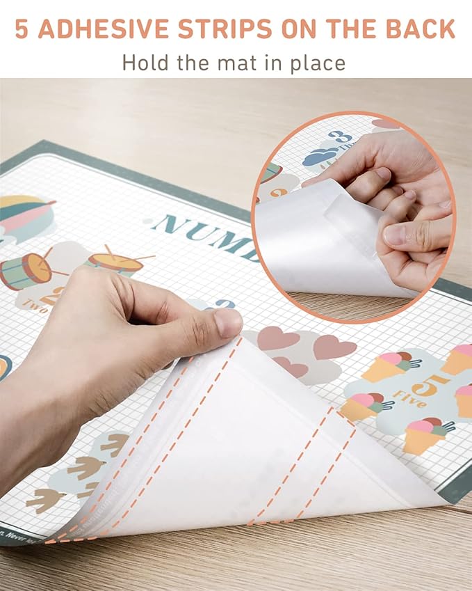 Babebay Disposable Placemats for Baby, 40 Pack Sticky Toddler Placemat for Restaurants, Dining Table, Party, Travel, 12" x 18" with 4 Designs