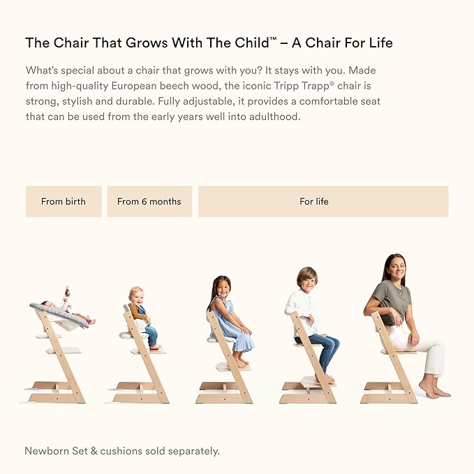 Stokke Tripp Trapp High Chair and Cushion with Tray - Storm Grey with Nordic Grey - Adjustable, Convertible, All-in-One High Chair for Babies & Toddlers
