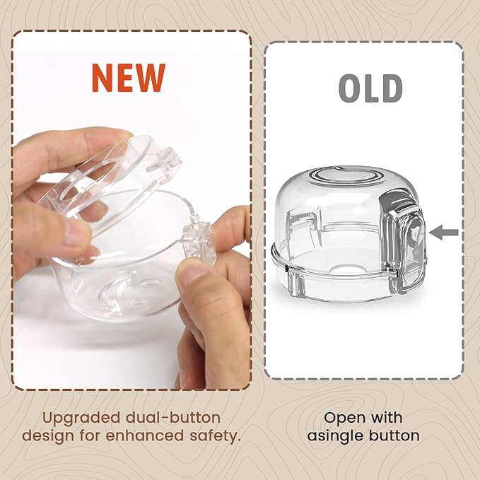 Stove Knob Safety Covers, (5+1Pack) Dual-Lucks Oven Knob Covers for Child Safety, Clear Vies, Universal Size (White)