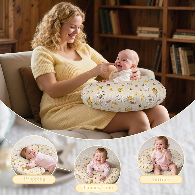 Nursing Pillow & Breastfeeding Pillow – Ergonomic C-Shape for Breastfeeding & Bottle Feeding, Breathable with Washable Cover, Tummy Time & Sitting Support (0-12Months)