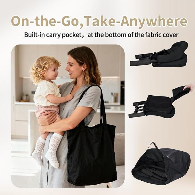 Portable Hook On High Chair for Babies & Toddlers from 6-36 Months,Clip On Baby Seat for Table,Fits Tables 0.8" to 3.5" Thick,Easy Clean Feeding Chair with Carry Bag for Travel,Black
