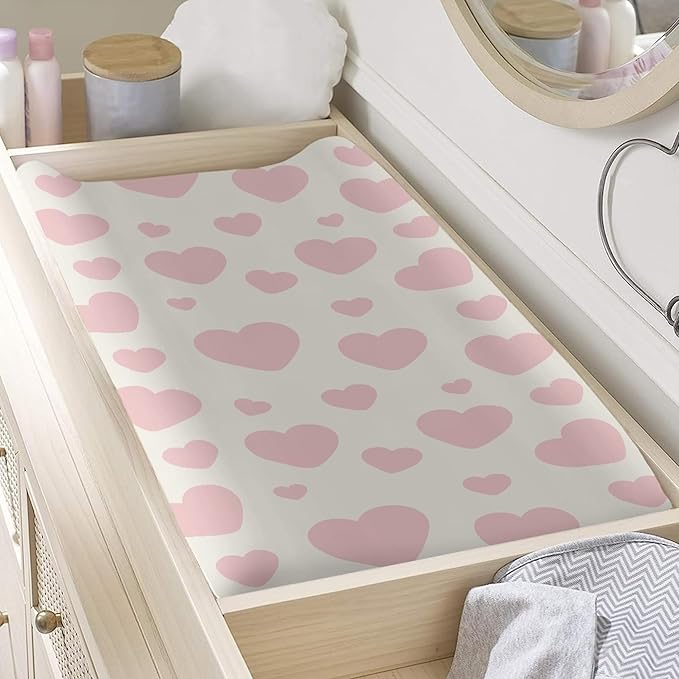 Pink Heart Baby Changing Pad Covers Infant Newborn Changing Table Cover Girls Diaper Table Change Mat Sheets Cover Soft Washable Stretchy