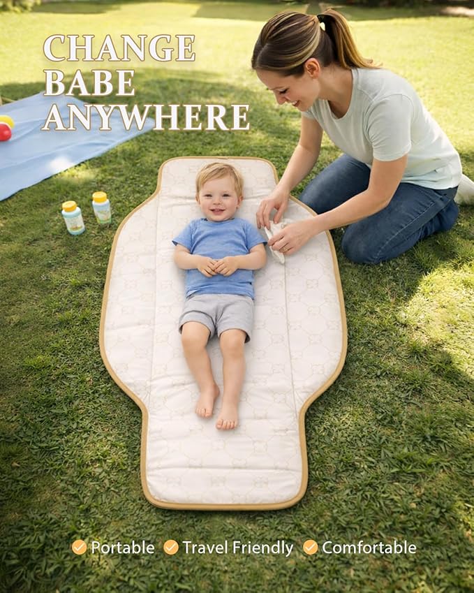 PZU Portable Diaper Changing Pad - Waterproof Travel Changing Mat with Built-in Pillow, Gifts for Baby Shower, Newborn Girls & Boys（Beige Checkers）