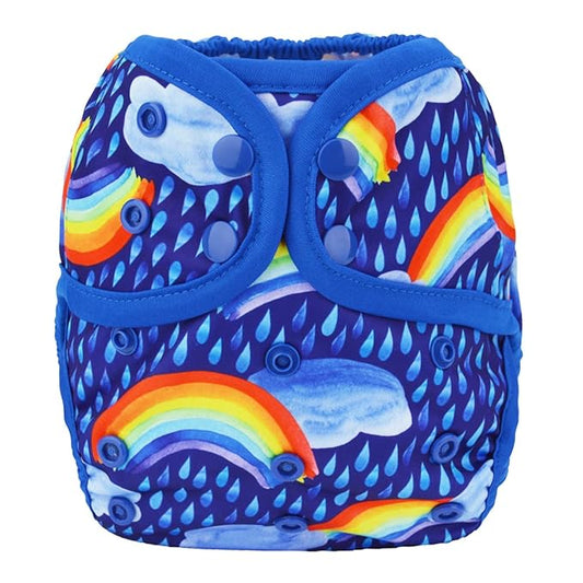 Baby Diaper Cover Nappy One Size 8lbs to 36lbs (Rainbows Rains Clouds)