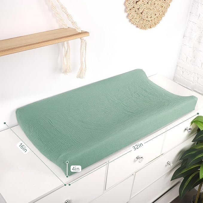 Hooyax Baby Changing Pad Cover 2-Pack, Muslin Soft Breathable Changing Table Pad Covers for Nursery, Easy Care Changing Pad Sheets for Girls and Boys(Green, Wheat)