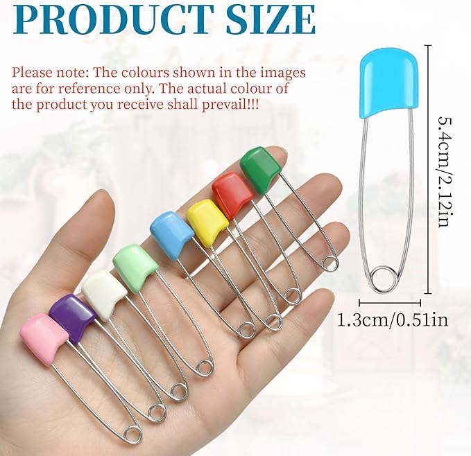 Diaper Safety Pin - 100pcs Plastic Head Baby Heavy Diapers Pins 2.1 Inch Large Colorful Cloth Pins for Clothes Cloth Diapers Fasteners Accessories