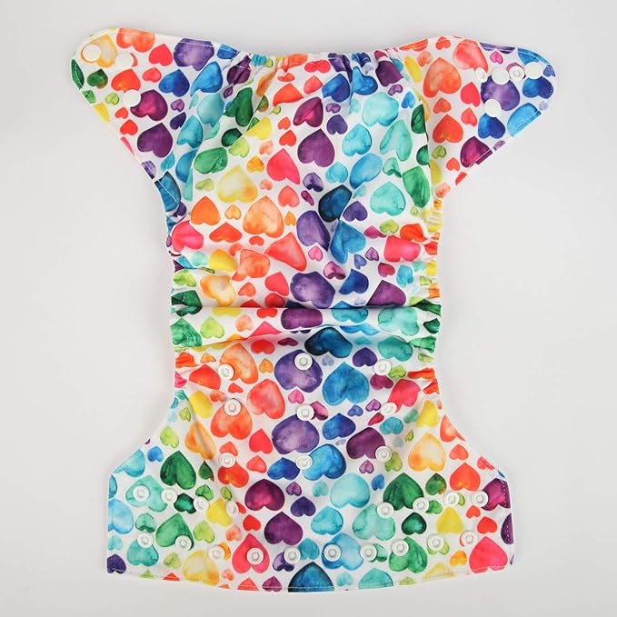 Baby Pocket Diaper Nappy Reusable Washable 8lbs to 36lbs (Multicolor Hearts)