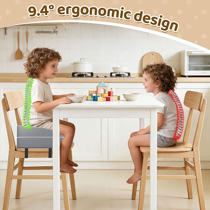 Ergonomic 2-in-1 Toddler Booster Seat for Kitchen Chair, Booster Seat for Dining Table Promotes Good Posture, Non-Slip Base & TPU Waterproof Cover & Double Safety Strap, fit for 18 Months to 5 Years