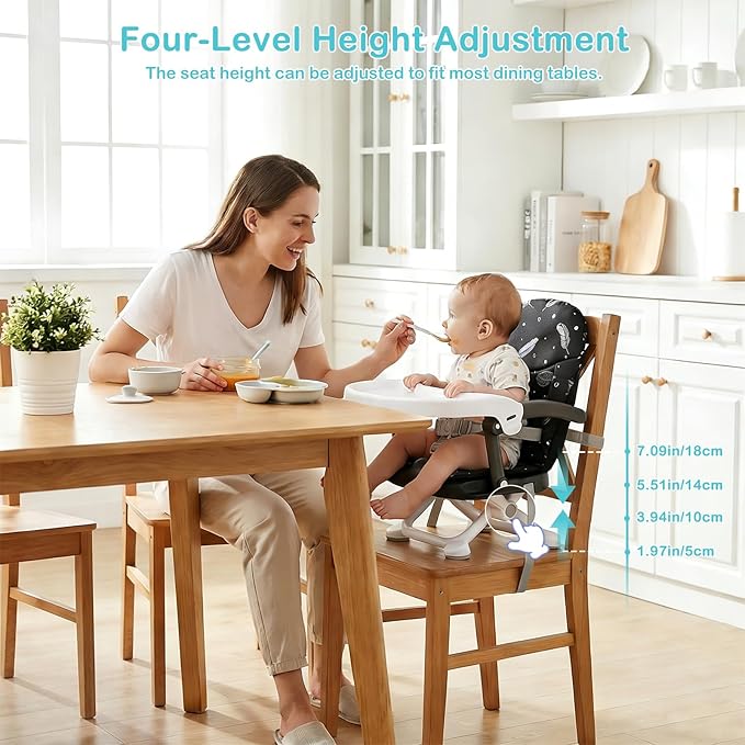 UBRAVOO Baby Booster Seat for Dining Table with Removable Tray & Cushion, 3in1 Portable Toddler Booster Seat, 4 Height Adjustable Travel High Chair for Babies and Toddlers